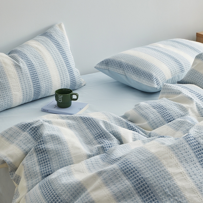 91家纺网 家纺一手货源 找家纺 （总）怡家居 2025新款全棉纯棉提花华夫格渐变色四件套