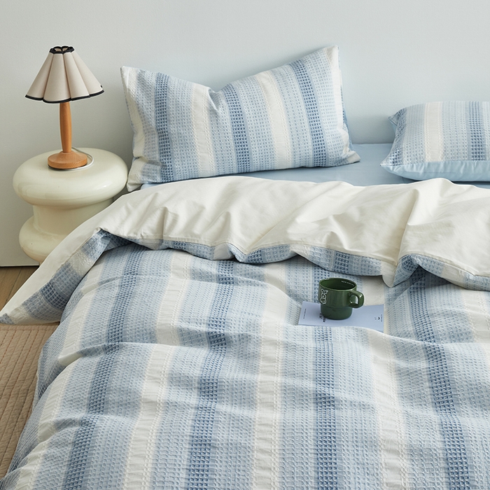 91家纺网 家纺一手货源 找家纺 （总）怡家居 2025新款全棉纯棉提花华夫格渐变色四件套