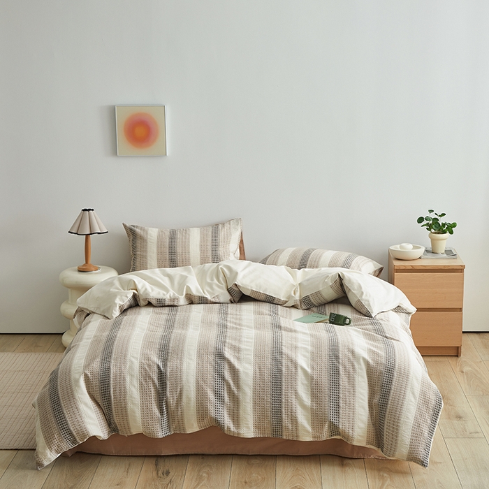 91家纺网 家纺一手货源 找家纺 （总）怡家居 2025新款全棉纯棉提花华夫格渐变色四件套