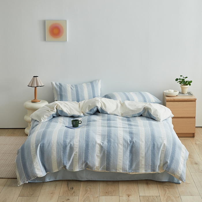 91家纺网 家纺一手货源 找家纺 （总）怡家居 2025新款全棉纯棉提花华夫格渐变色四件套