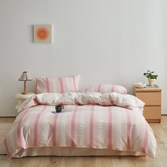 怡家居 2025新款全棉纯棉提花华夫格渐变色四件套 极光渐变粉