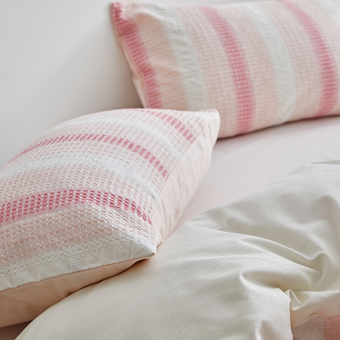 91家纺网 家纺一手货源 找家纺 怡家居 2025新款全棉纯棉提花华夫格渐变色四件套 极光渐变粉