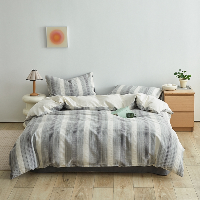 怡家居 2025新款全棉纯棉提花华夫格渐变色四件套 极光渐变灰