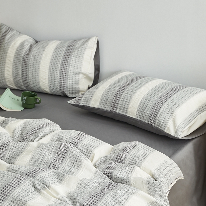 91家纺网 家纺一手货源 找家纺 怡家居 2025新款全棉纯棉提花华夫格渐变色四件套 极光渐变灰