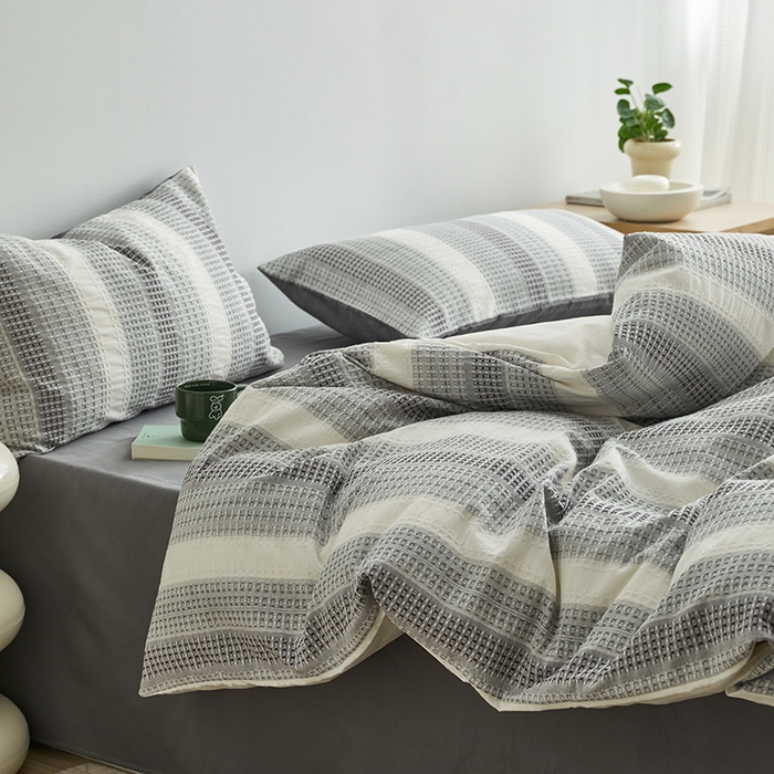 91家纺网 家纺一手货源 找家纺 怡家居 2025新款全棉纯棉提花华夫格渐变色四件套 极光渐变灰