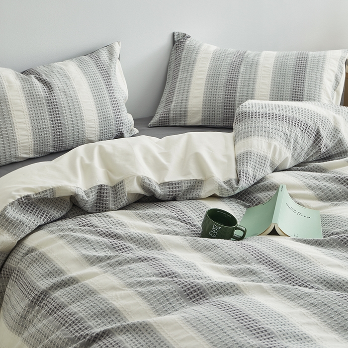 91家纺网 家纺一手货源 找家纺 怡家居 2025新款全棉纯棉提花华夫格渐变色四件套 极光渐变灰