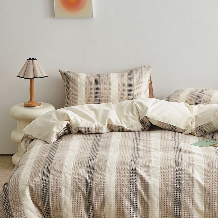 91家纺网 家纺一手货源 找家纺 怡家居 2025新款全棉纯棉提花华夫格渐变色四件套 极光渐变咖