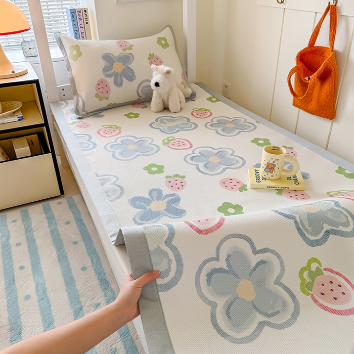 （总）安哆啦家纺 2025新款A类小清新卡通学生季宿舍床儿童用冰藤凉席席子两件套