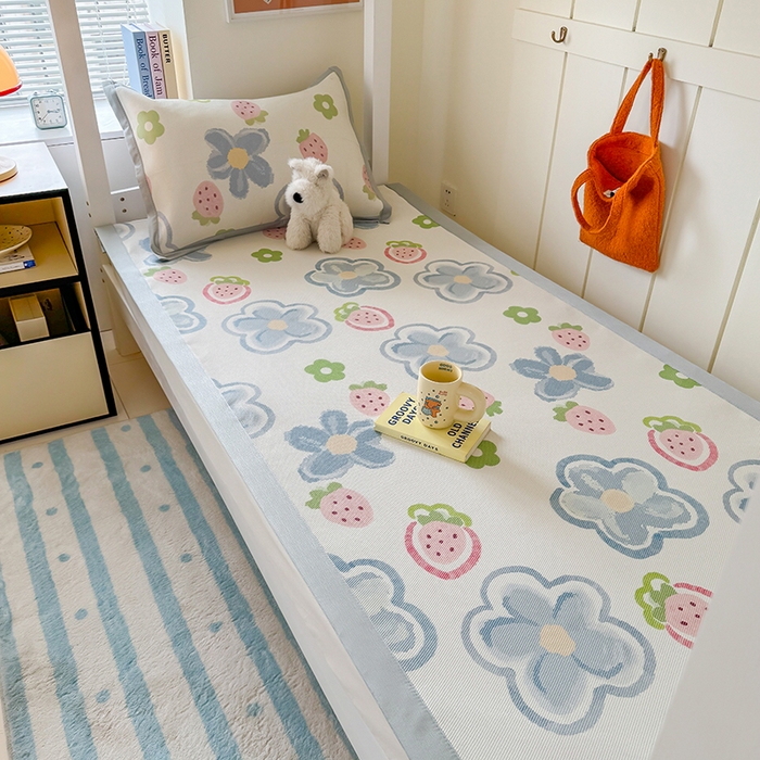 91家纺网 家纺一手货源 找家纺 （总）安哆啦家纺 2025新款A类小清新卡通学生季宿舍床儿童用冰藤凉席席子两件套