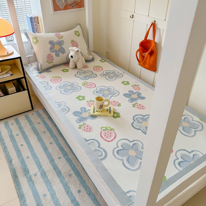 91家纺网 家纺一手货源 找家纺 （总）安哆啦家纺 2025新款A类小清新卡通学生季宿舍床儿童用冰藤凉席席子两件套