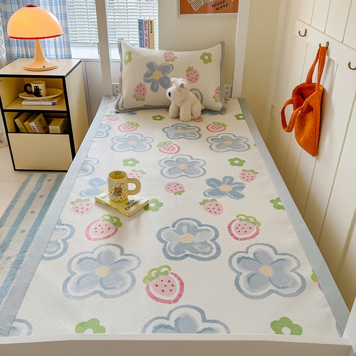 91家纺网 家纺一手货源 找家纺 （总）安哆啦家纺 2025新款A类小清新卡通学生季宿舍床儿童用冰藤凉席席子两件套