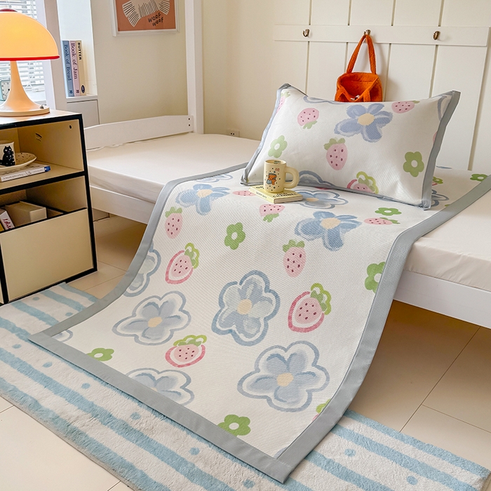 91家纺网 家纺一手货源 找家纺 （总）安哆啦家纺 2025新款A类小清新卡通学生季宿舍床儿童用冰藤凉席席子两件套