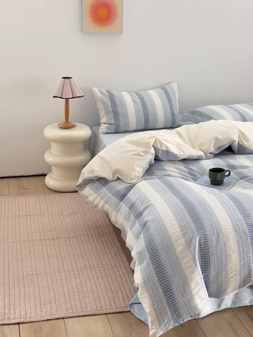 91家纺网 家纺一手货源 找家纺 （总）怡家居 2025新款全棉纯棉提花华夫格渐变色四件套