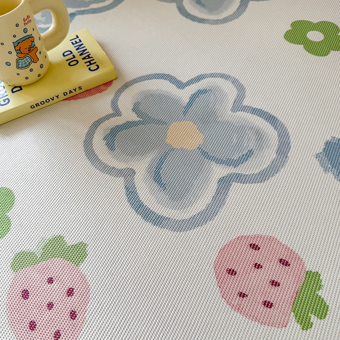 91家纺网 家纺一手货源 找家纺 安哆啦家纺 2025新款A类小清新卡通学生季宿舍床儿童用冰藤凉席席子两件套 冰藤席-草莓蓝花