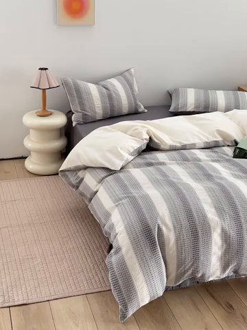 91家纺网 家纺一手货源 找家纺 怡家居 2025新款全棉纯棉提花华夫格渐变色四件套 极光渐变灰