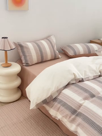 91家纺网 家纺一手货源 找家纺 怡家居 2025新款全棉纯棉提花华夫格渐变色四件套 极光渐变咖