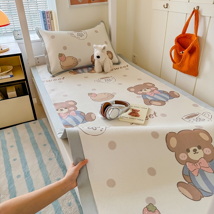 安哆啦家纺 2025新款A类小清新卡通学生季宿舍床儿童用冰藤凉席席子两件套 冰藤席-蛋糕小熊