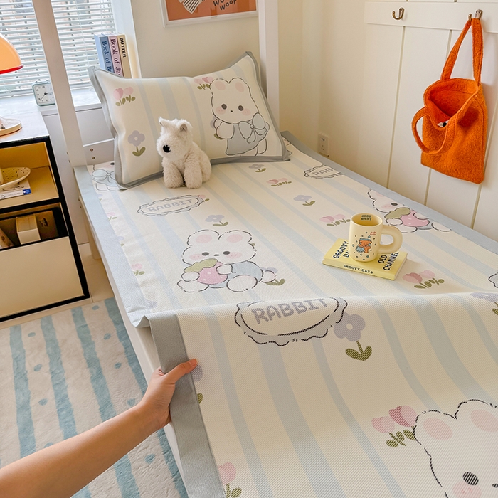 安哆啦家纺 2025新款A类小清新卡通学生季宿舍床儿童用冰藤凉席席子两件套 冰藤席-花中兔