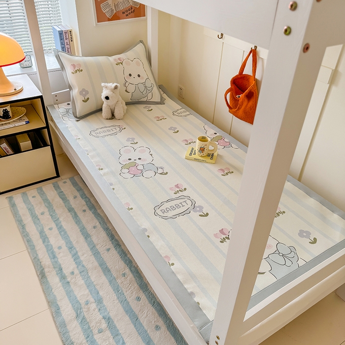 91家纺网 家纺一手货源 找家纺 安哆啦家纺 2025新款A类小清新卡通学生季宿舍床儿童用冰藤凉席席子两件套 冰藤席-花中兔