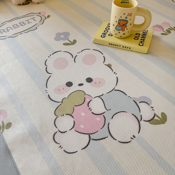 91家纺网 家纺一手货源 找家纺 安哆啦家纺 2025新款A类小清新卡通学生季宿舍床儿童用冰藤凉席席子两件套 冰藤席-花中兔