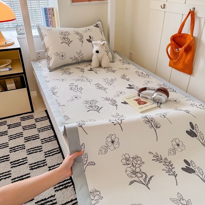 安哆啦家纺 2025新款A类小清新卡通学生季宿舍床儿童用冰藤凉席席子两件套 冰藤席-空墨