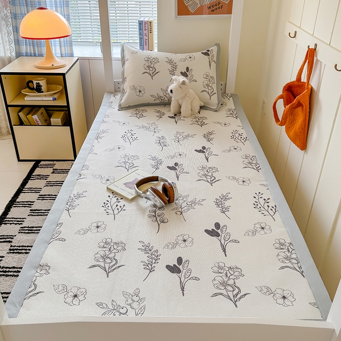 91家纺网 家纺一手货源 找家纺 安哆啦家纺 2025新款A类小清新卡通学生季宿舍床儿童用冰藤凉席席子两件套 冰藤席-空墨