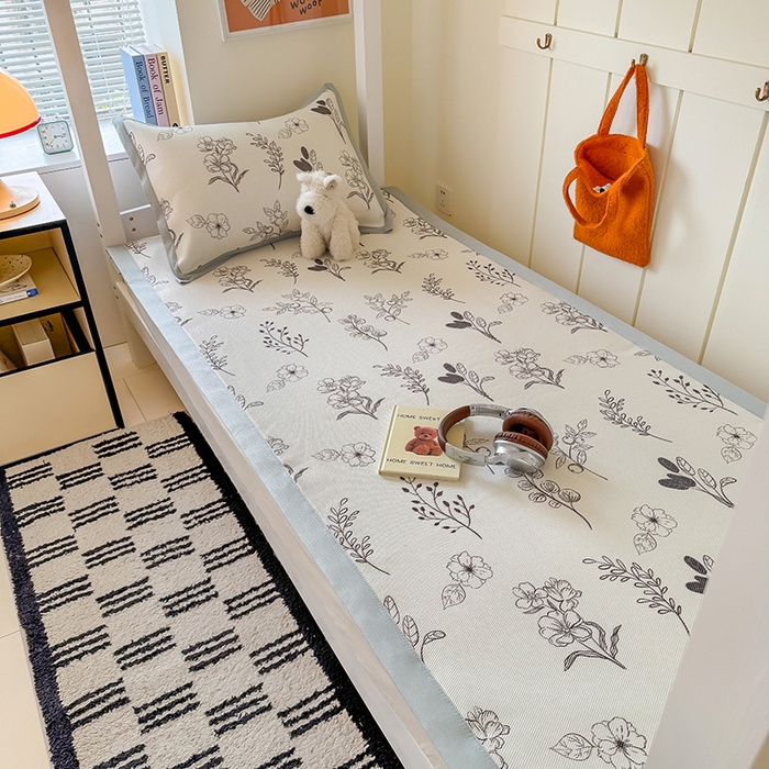 91家纺网 家纺一手货源 找家纺 安哆啦家纺 2025新款A类小清新卡通学生季宿舍床儿童用冰藤凉席席子两件套 冰藤席-空墨