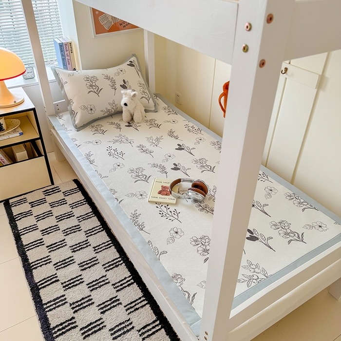 91家纺网 家纺一手货源 找家纺 安哆啦家纺 2025新款A类小清新卡通学生季宿舍床儿童用冰藤凉席席子两件套 冰藤席-空墨