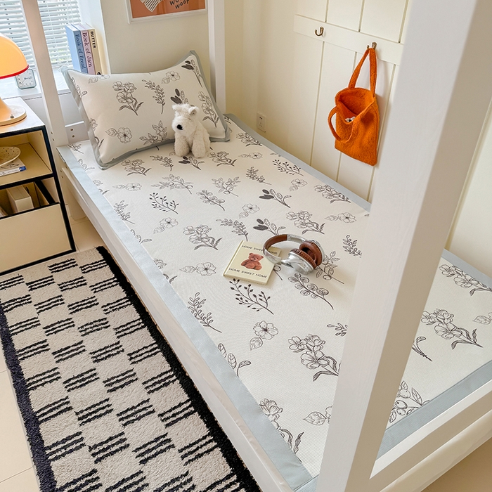 91家纺网 家纺一手货源 找家纺 安哆啦家纺 2025新款A类小清新卡通学生季宿舍床儿童用冰藤凉席席子两件套 冰藤席-空墨