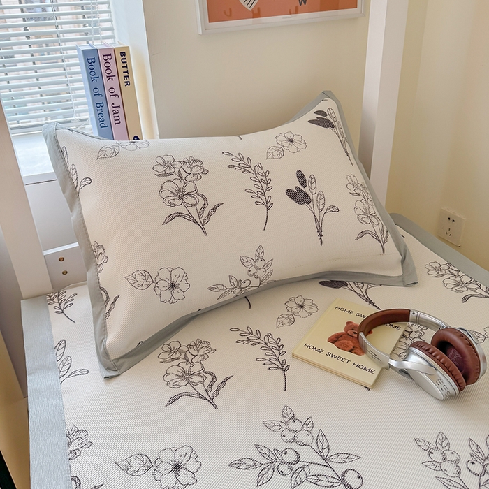 91家纺网 家纺一手货源 找家纺 安哆啦家纺 2025新款A类小清新卡通学生季宿舍床儿童用冰藤凉席席子两件套 冰藤席-空墨