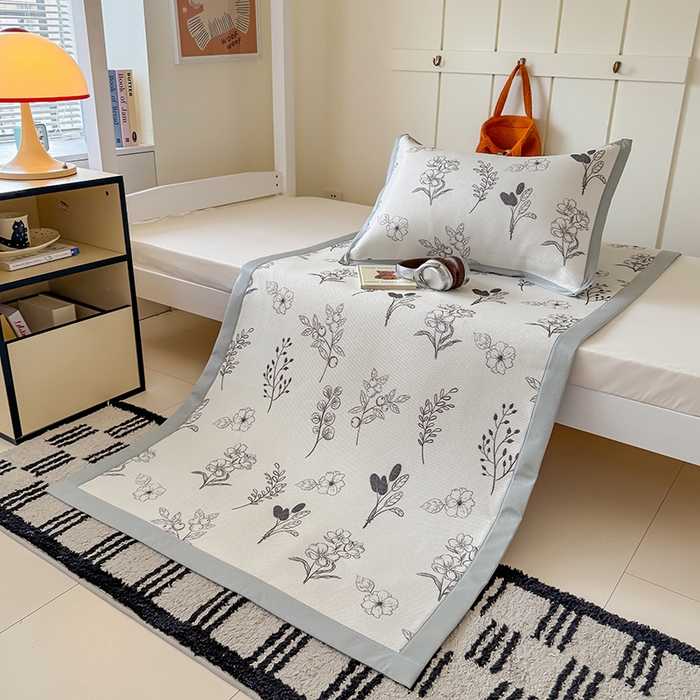 91家纺网 家纺一手货源 找家纺 安哆啦家纺 2025新款A类小清新卡通学生季宿舍床儿童用冰藤凉席席子两件套 冰藤席-空墨