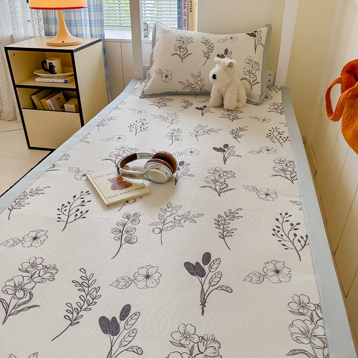 91家纺网 家纺一手货源 找家纺 安哆啦家纺 2025新款A类小清新卡通学生季宿舍床儿童用冰藤凉席席子两件套 冰藤席-空墨