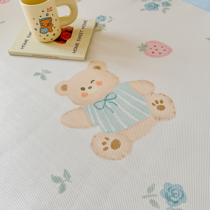 91家纺网 家纺一手货源 找家纺 安哆啦家纺 2025新款A类小清新卡通学生季宿舍床儿童用冰藤凉席席子两件套 冰藤席-蓝花小熊