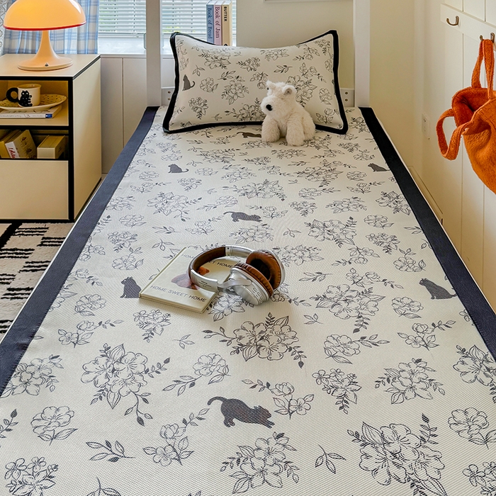 91家纺网 家纺一手货源 找家纺 安哆啦家纺 2025新款A类小清新卡通学生季宿舍床儿童用冰藤凉席席子两件套 冰藤席-猫先生