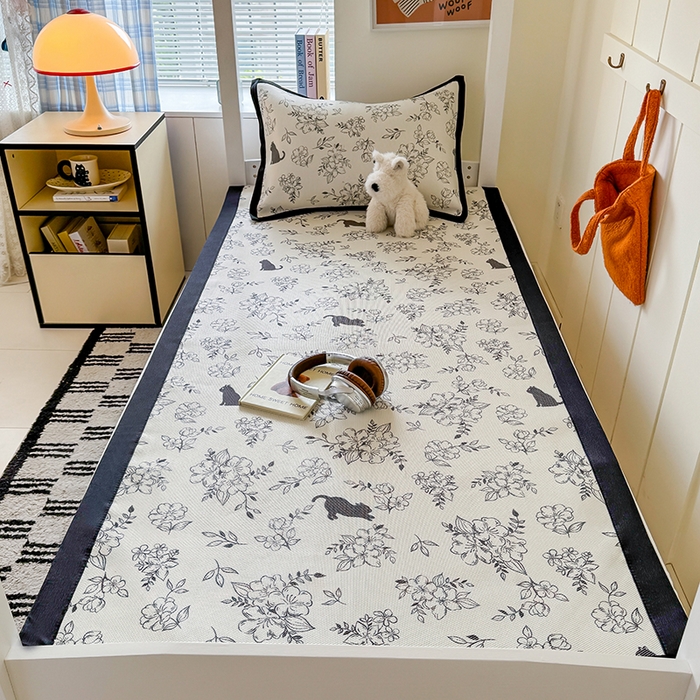 91家纺网 家纺一手货源 找家纺 安哆啦家纺 2025新款A类小清新卡通学生季宿舍床儿童用冰藤凉席席子两件套 冰藤席-猫先生