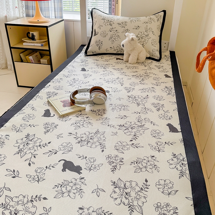 91家纺网 家纺一手货源 找家纺 安哆啦家纺 2025新款A类小清新卡通学生季宿舍床儿童用冰藤凉席席子两件套 冰藤席-猫先生