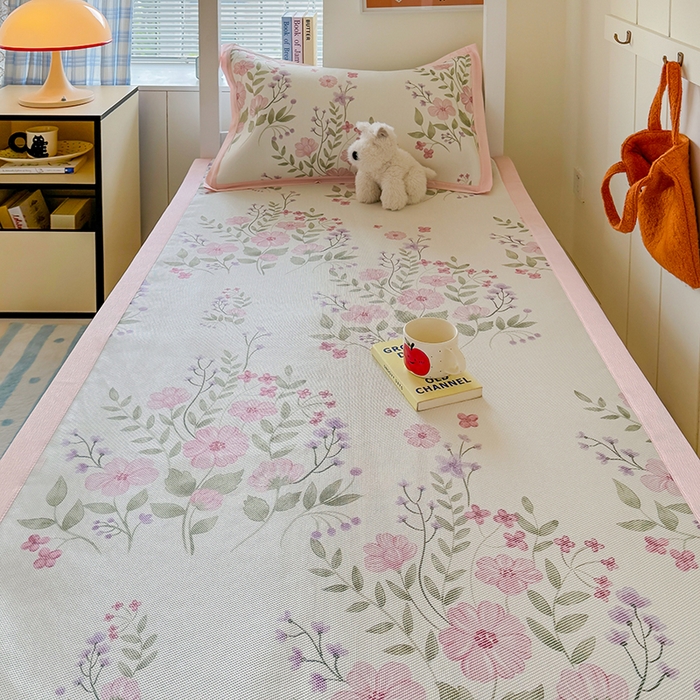 91家纺网 家纺一手货源 找家纺 安哆啦家纺 2025新款A类小清新卡通学生季宿舍床儿童用冰藤凉席席子两件套 冰藤席-夏日初恋