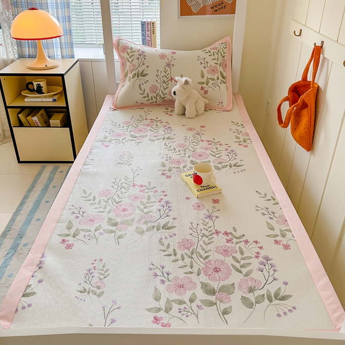 91家纺网 家纺一手货源 找家纺 安哆啦家纺 2025新款A类小清新卡通学生季宿舍床儿童用冰藤凉席席子两件套 冰藤席-夏日初恋