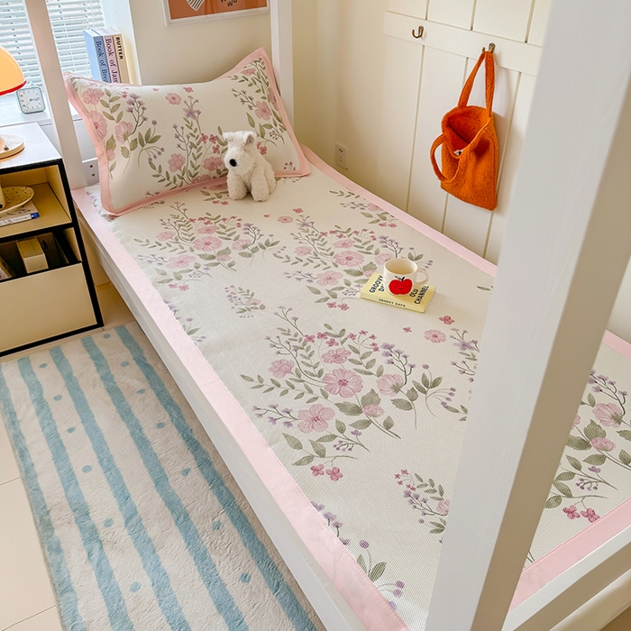 91家纺网 家纺一手货源 找家纺 安哆啦家纺 2025新款A类小清新卡通学生季宿舍床儿童用冰藤凉席席子两件套 冰藤席-夏日初恋