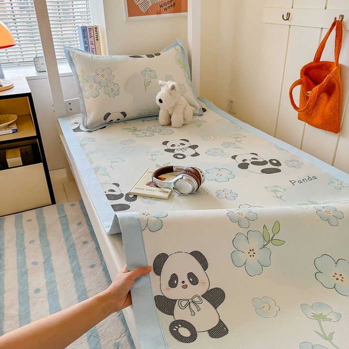 安哆啦家纺 2025新款A类小清新卡通学生季宿舍床儿童用冰藤凉席席子两件套 冰藤席-熊猫团团