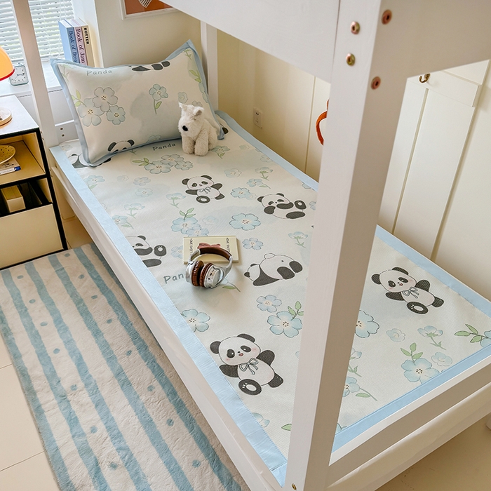 91家纺网 家纺一手货源 找家纺 安哆啦家纺 2025新款A类小清新卡通学生季宿舍床儿童用冰藤凉席席子两件套 冰藤席-熊猫团团