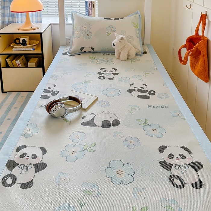 91家纺网 家纺一手货源 找家纺 安哆啦家纺 2025新款A类小清新卡通学生季宿舍床儿童用冰藤凉席席子两件套 冰藤席-熊猫团团