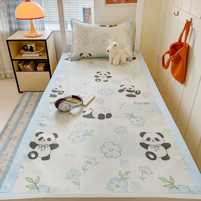 91家纺网 家纺一手货源 找家纺 安哆啦家纺 2025新款A类小清新卡通学生季宿舍床儿童用冰藤凉席席子两件套 冰藤席-熊猫团团