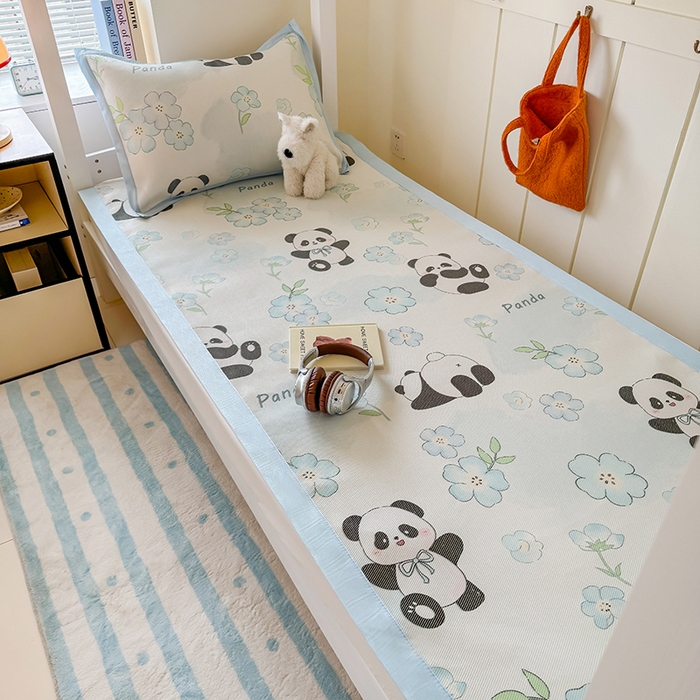 91家纺网 家纺一手货源 找家纺 安哆啦家纺 2025新款A类小清新卡通学生季宿舍床儿童用冰藤凉席席子两件套 冰藤席-熊猫团团