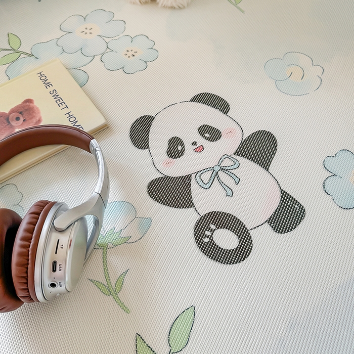 91家纺网 家纺一手货源 找家纺 安哆啦家纺 2025新款A类小清新卡通学生季宿舍床儿童用冰藤凉席席子两件套 冰藤席-熊猫团团