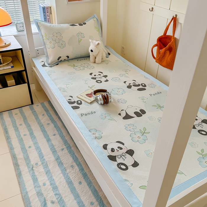 91家纺网 家纺一手货源 找家纺 安哆啦家纺 2025新款A类小清新卡通学生季宿舍床儿童用冰藤凉席席子两件套 冰藤席-熊猫团团