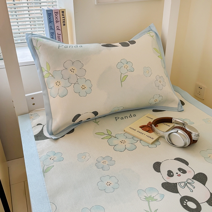 91家纺网 家纺一手货源 找家纺 安哆啦家纺 2025新款A类小清新卡通学生季宿舍床儿童用冰藤凉席席子两件套 冰藤席-熊猫团团