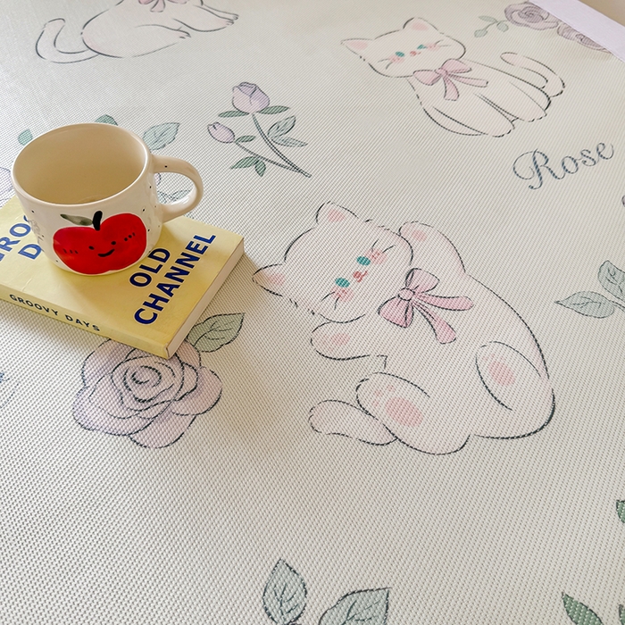 91家纺网 家纺一手货源 找家纺 安哆啦家纺 2025新款A类小清新卡通学生季宿舍床儿童用冰藤凉席席子两件套 冰藤席-紫花猫