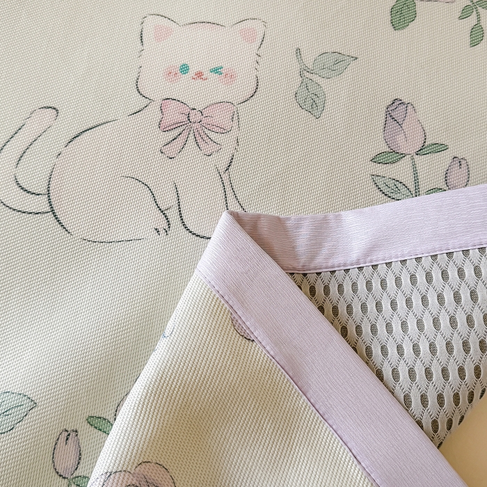 91家纺网 家纺一手货源 找家纺 安哆啦家纺 2025新款A类小清新卡通学生季宿舍床儿童用冰藤凉席席子两件套 冰藤席-紫花猫