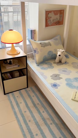 91家纺网 家纺一手货源 找家纺 安哆啦家纺 2025新款A类小清新卡通学生季宿舍床儿童用冰藤凉席席子两件套 冰藤席-蓝花小狗